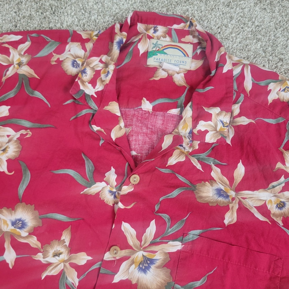 Paradise Found Mens XL Red AOP Floral Hawaiian Short Sleeve
